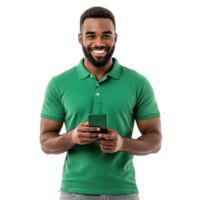 Smiling Man Using Phone Texting with Happy Expression Isolated on the Transparent Background png