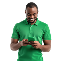 Smiling Man Texting on the Phone with Happy Expression Isolated at Transparent Background png