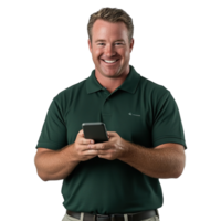 Smiling Man Texting on the Phone with Happy Expression Isolated at the Transparent Background png