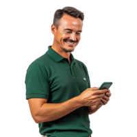 Smiling Man Texting on the Phone with Happy Expression Isolated on Transparent Background png
