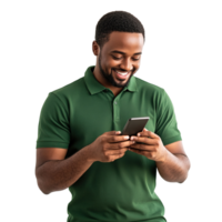 Man with Happy Expression Texting on Phone Isolated on Transparent Background png