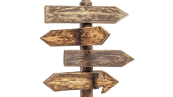 Wooden Signpost with Various Arrows Pointing in Different Directions Isolated at Transparent Background png