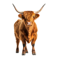Brown Scottish Highland Cow Isolated Full Body on the Transparent Background png
