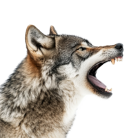Grey Wolf Animal Roaring with Mouth Open Isolated at Transparent Background png