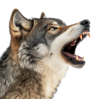 Grey Wolf Animal Roaring with Mouth Open Isolated on the Transparent Background png