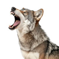 Grey Wolf Animal Roaring with Mouth Open Isolated on Transparent Background png