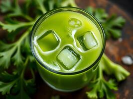 Refreshing Green Celery Juice with Ice Cubes photo