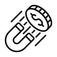 Icon Line of Magnet and Dollar Sign Representing Money Attraction and Investment Returns png