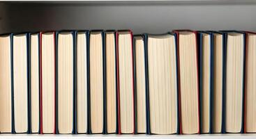 Books lined up on a shelf photo