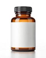 A bottle of medicine with a blank label photo