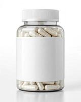 A jar of pills on a white background photo
