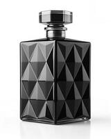 A black perfume bottle with a diamond pattern photo
