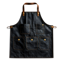 Durable Dark Canvas Apron with Leather Straps and Multiple Pockets for Cooking or Crafting png