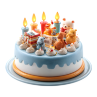 A birthday cake with candles and animals on it png
