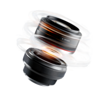 Stunning Closeup of Two Camera Lenses with Dynamic Light Trails showcasing professional photography equipment and innovative design. png