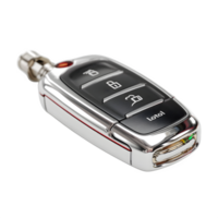 Sleek Modern Car Key Remote with Chrome Finish and Buttons for Locking, Unlocking, and Trunk Access png
