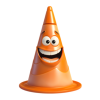 Cheerful Cartoon Traffic Cone Character with a Big Smile, 3D Rendered Illustration, Isolated on White Background png