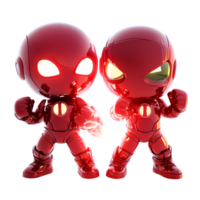 Two red metallic robot figures fighting isolated on transparent background png