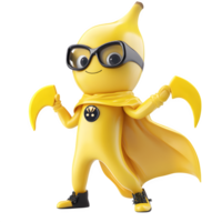 Superhero banana cartoon character isolated on transparent background png