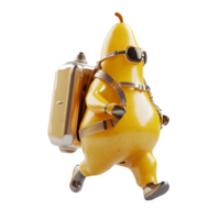 3d render of a pear character with jetpack isolated on transparent background png