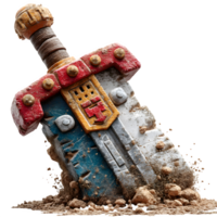 Ancient Broken Sword Embedded in Soil 3D Render Fantasy Relic Weapon Game Art png