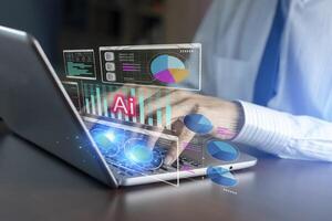 Business concept using AI program for calculation and analysis. photo