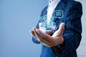 Chatbot conversations, AI-powered social communication, digital online concepts with artificial intelligence and automated software technology, virtual assistants on the internet photo