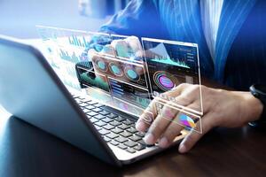 Business concept, analyze graph data and statistics of company database processing. photo