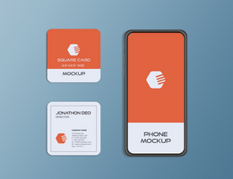Round Square Business Card and phone Mockup psd
