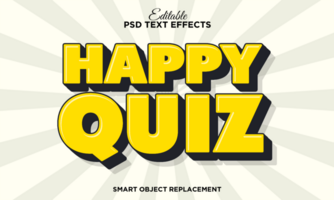 Editable text effect - Happy Quiz. 3d cartoon template style psd