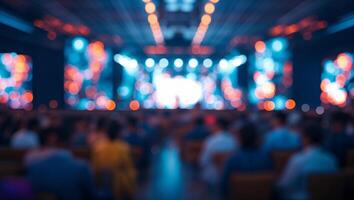Audience watching a show with stage lights and blur effect photo