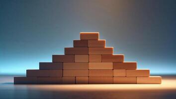 Wooden blocks forming an upward pyramid symbolizing growth and progress photo