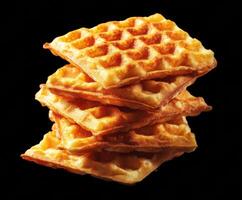 Delicious golden waffles stacked for breakfast enjoyment photo