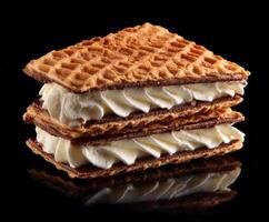 Delicious dessert with crunchy wafers and creamy filling photo
