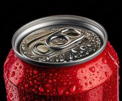 Refreshing beverage in a can with condensation ready to enjoy photo