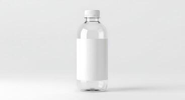 A white plastic bottle with a blank label on it photo
