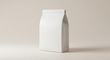 White paper bag with a blank front on a plain surface photo