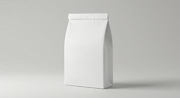 White paper bag with blank side on gray background photo