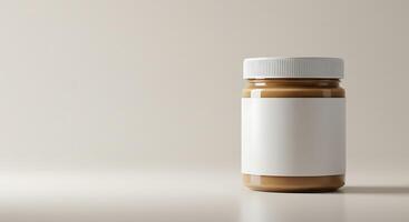 A jar of peanut butter on a table photo