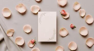 Elegant Wedding Invitation Mockup with Rose Petals photo