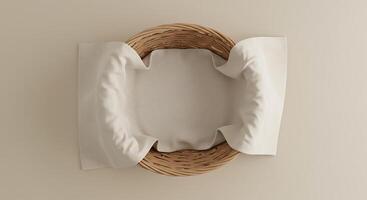 A basket with a white cloth on top photo
