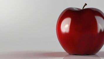 A red apple is shown on a white surface photo
