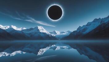 Total Solar Eclipse Over Mountain Lake Reflection photo