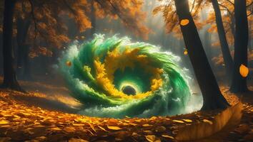 Whirlwind in Autumn Forest photo