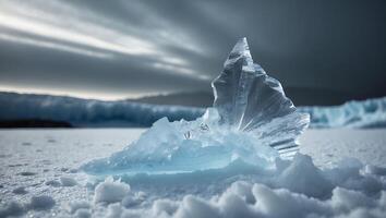Ice Shard on Snow Field Landscape photo