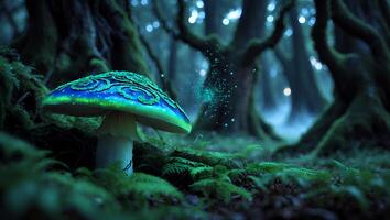 Glowing Mushroom in a Forest photo