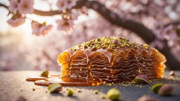 Baklava with Pistachio Nuts and Honey Syrup photo
