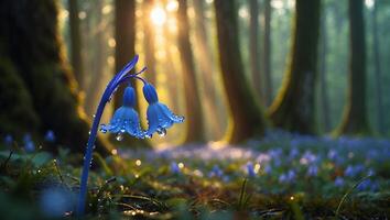 Bluebell with Dew in Forest photo
