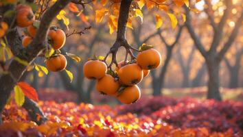 Persimmon Tree with Autumn Leaves photo