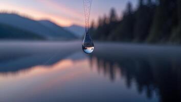 Water Drop Reflecting Lake Landscape at Dawn photo